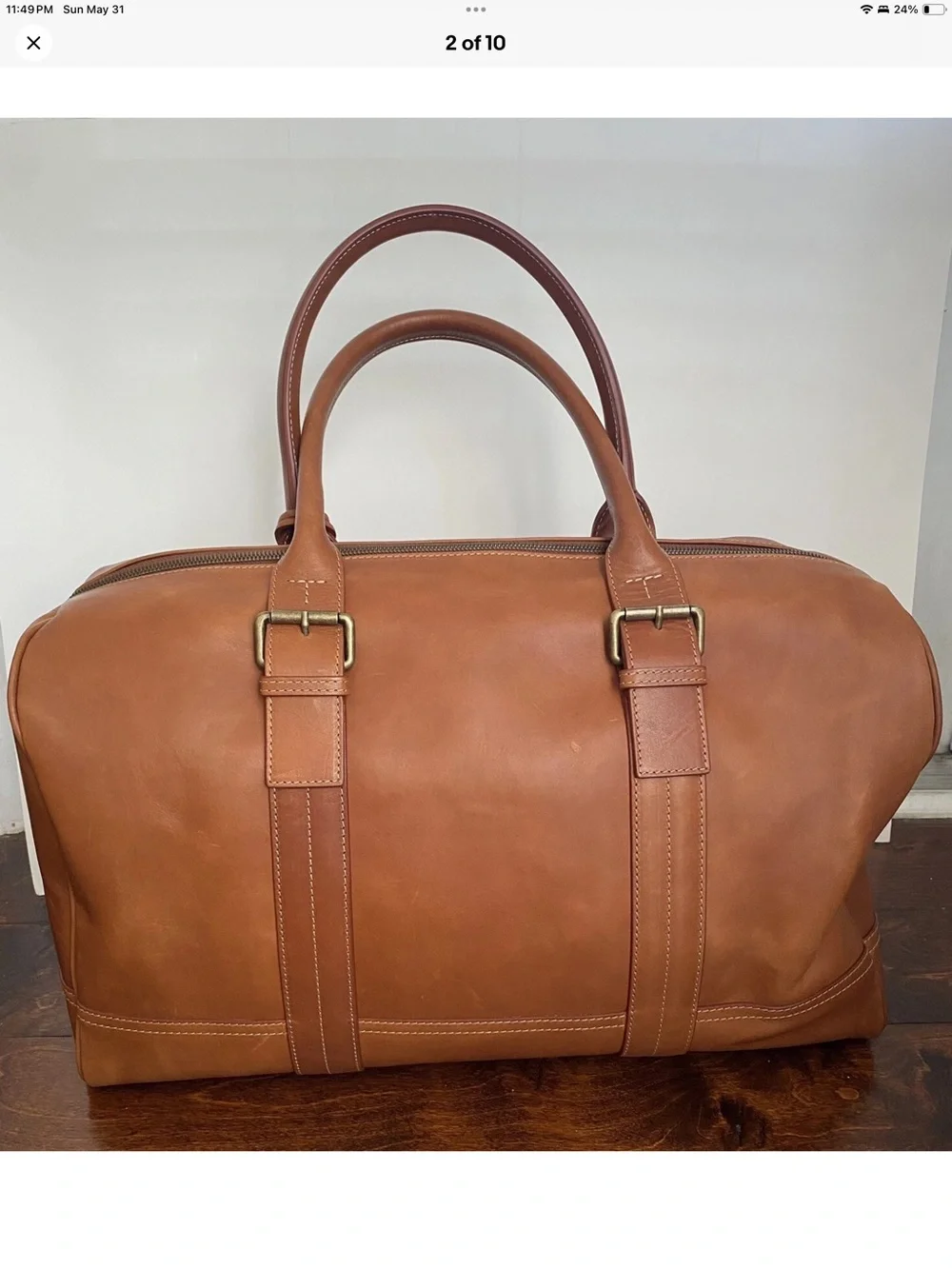 Masters Leather Duffel Bag in Rich Tan with Luggage Tag